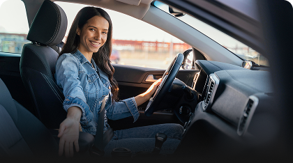 portrait brunette woman her car 1