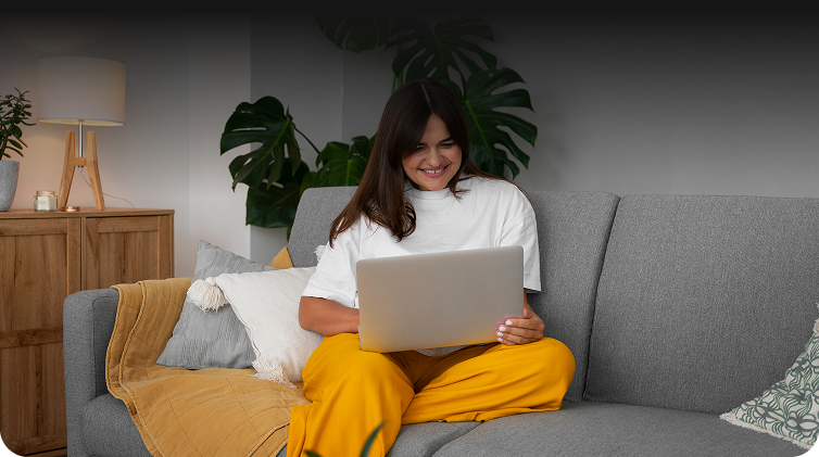 woman having video call home laptop device 1